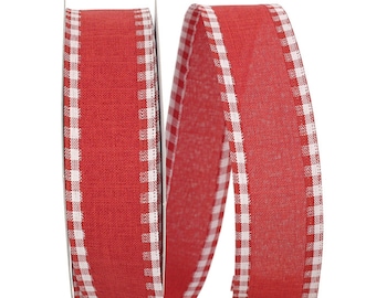 20 Yards, 1.5 Red Gingham Edge Ribbon, Red Gingham Check Wired