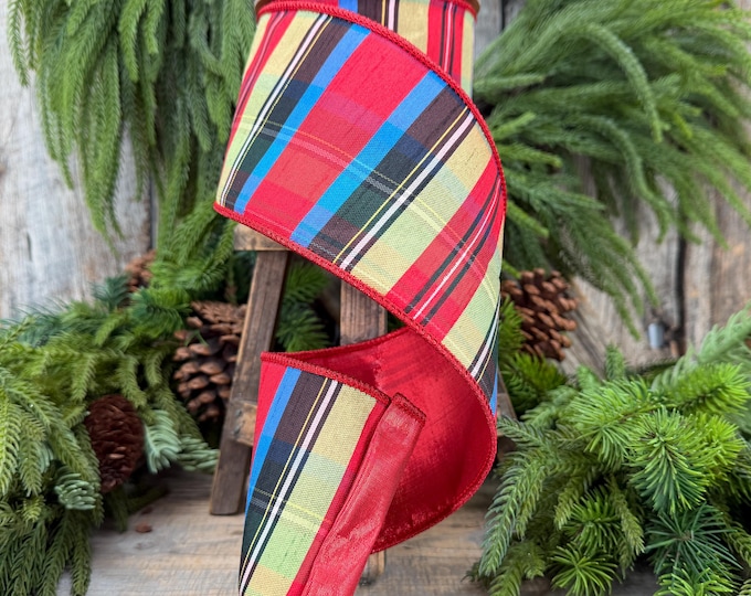 4" Nutcracker Plaid Ribbon, Christmas Plaid Ribbon