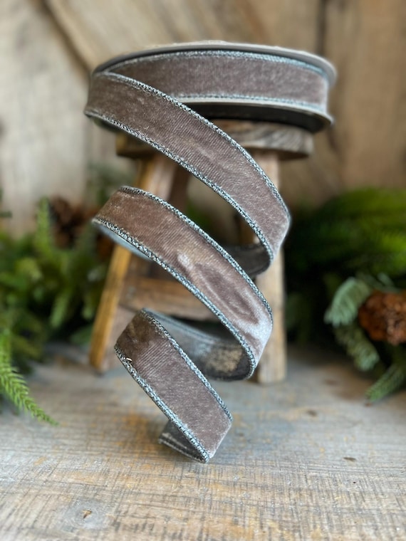 1" Gray Velvet Wired Ribbon, Steel Gray Ribbon, Velvet Ribbon, Farrisilk Ribbon, Christmas Ribbon, Christmas Decor, Grey Ribbon, RV001-64