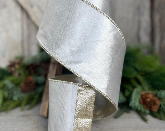 4" Satin Ivory Velvet Ribbon, Farrisilk Ribbon, Ivory Velvet Ribbon, Wired Ribbon, Christmas Ribbon, Cream Ribbon, RK663-62