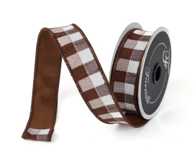 1" Chocolate Stitchery Ribbon, Farrisilk Ribbon, Brown Ribbon, Wreath Supply, Fall RIbbon, Plaid Ribbon, Designer RIbbon, Fall, RK502-23