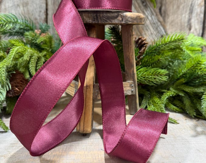 1.5" Burgundy Satin Ribbon, Burgundy Christmas Ribbon,