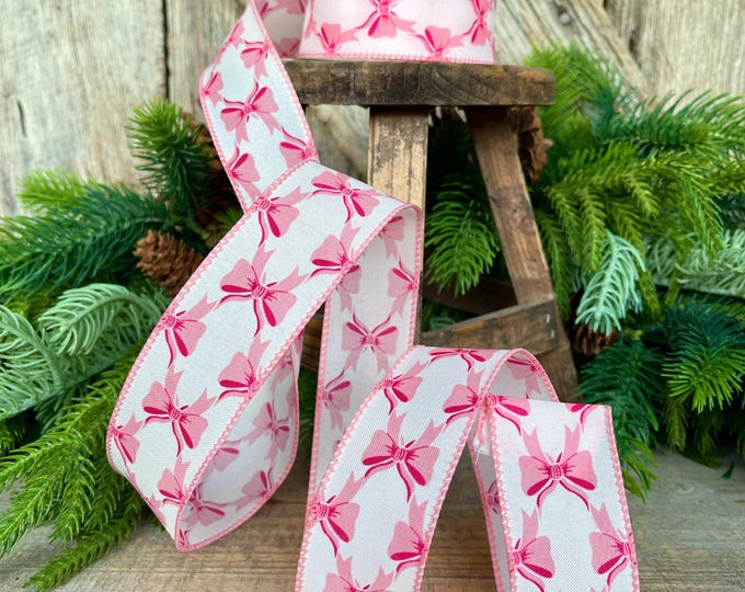 1.5" Coquette Pink Bow Ribbon, Pink Bow Ribbon, Pink Christmas Ribbon, Christmas Gift Wrap Ribbon, Ribbon for Tree, Ribbon for Bows
