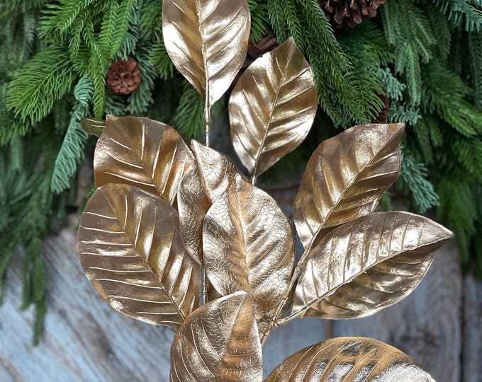 28" Metallic Gold Magnolia Leaf Spray, Christmas Tree Spray