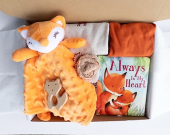 Baby Boy Gift Box – Fox Security Blanket, Bodysuits, Book, Teether, Washcloth