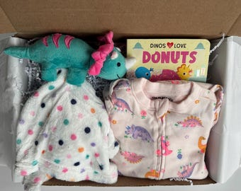 Dinosaur Baby Girl Gift Box: Sleeper, Blanket & Board Book
