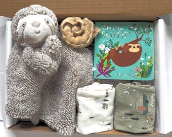 Sloth Baby Gift Box | Baby Book, Bodysuits, Sloth Lovey & Washcloth | Ready to Ship | Newborn Baby Shower Gift Set | Welcome Baby Bundle