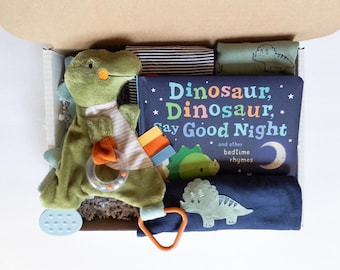 Dinosaur Baby Gift Box | Gender Neutral | Long sleeve Bodysuits, Book, Plush Dinosaur