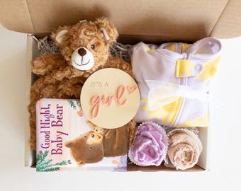 Baby Girl Gift Box: Bodysuits, Headband, Plush Bear, Board Book