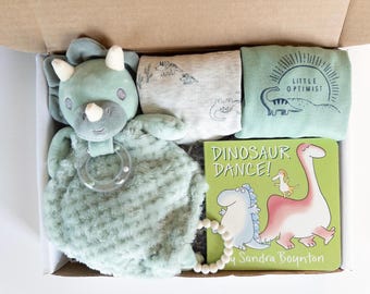 Dinosaur Baby Gift Box | Bodysuit, Book & Security Blanket
