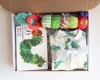 Adorable Caterpillar Gift Set for Baby - Very Hungry Caterpillar Book, Teether, Sleeper, Washcloth