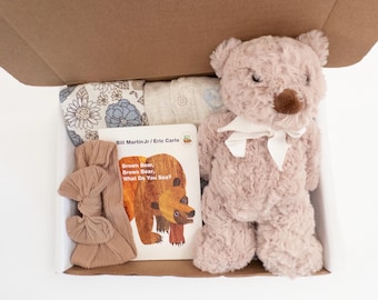 Baby Girl Gift Box: Bodysuits, Headband, Plush Bear, Board Book