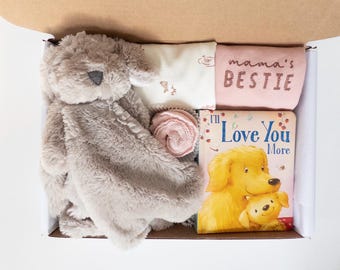 Sweet Baby Girl Gift Box - Puppy Dog Theme with Book, Bodysuits, Security Blanket, Washcloth
