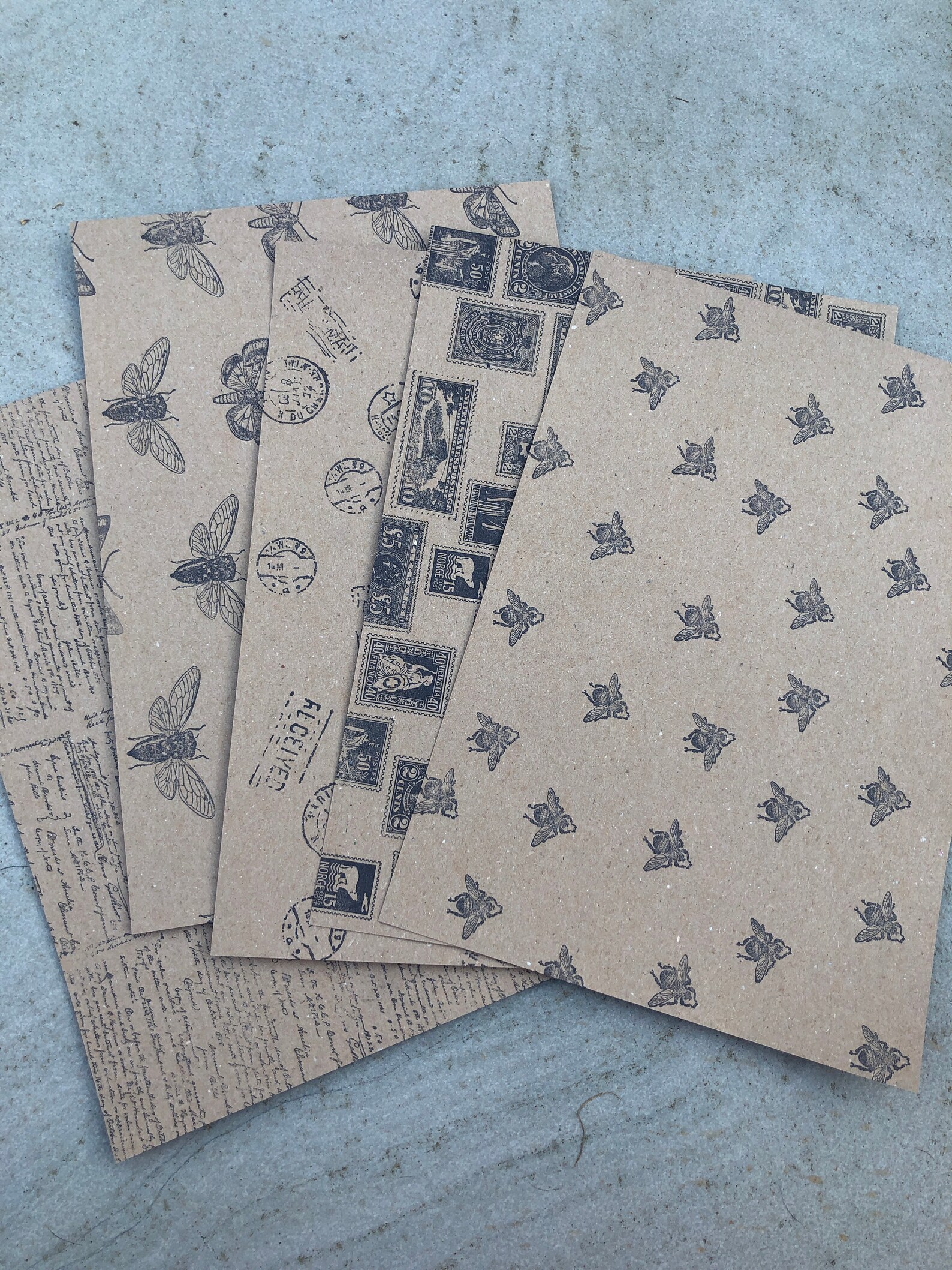 Papel kraft estampado a mano Collage Journal BuJo Scrapbooking Etsy