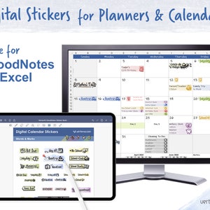 100+ Digitale Kalender Sticker und Planner Sticker, illustriert, für Excel, für GoodNotes, und für Planner