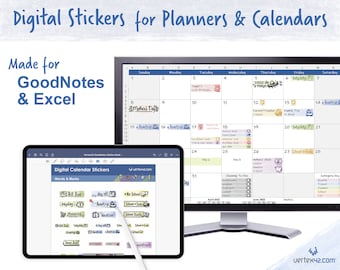 100+ Digital Calendar Stickers and Planner Stickers, Illustrated, for Excel, for GoodNotes, and for Planners