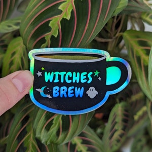 Witches Brew Holographic Sticker | Halloween Sticker, Coffee Sticker, Fall Sticker, Water Bottle Sticker, Friends Gifts, Witch Sticker