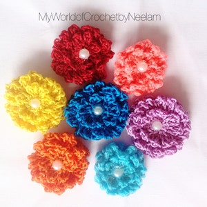 Crochet flower pattern. Fluffy flower pattern, photo tutorial. Hawaiian flower applique, easy crochet pattern, instant download. image 1