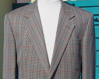 Vintage DAKS London Classic Check Pure New Wool Sport Coat Jacket Size 42R Made in The UK