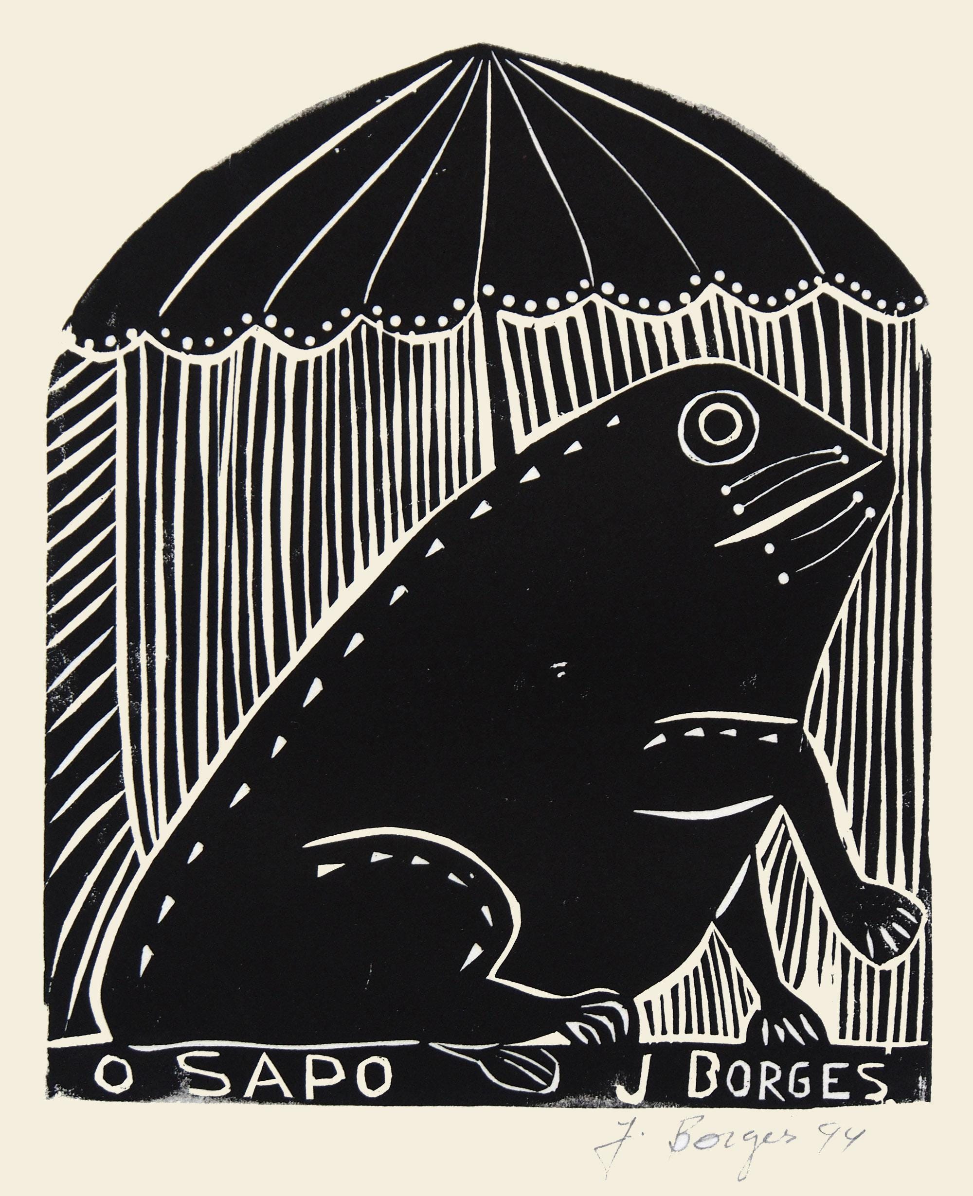 Brazilian Folk Artist J. BORGES Original 1994 Signed Woodblock