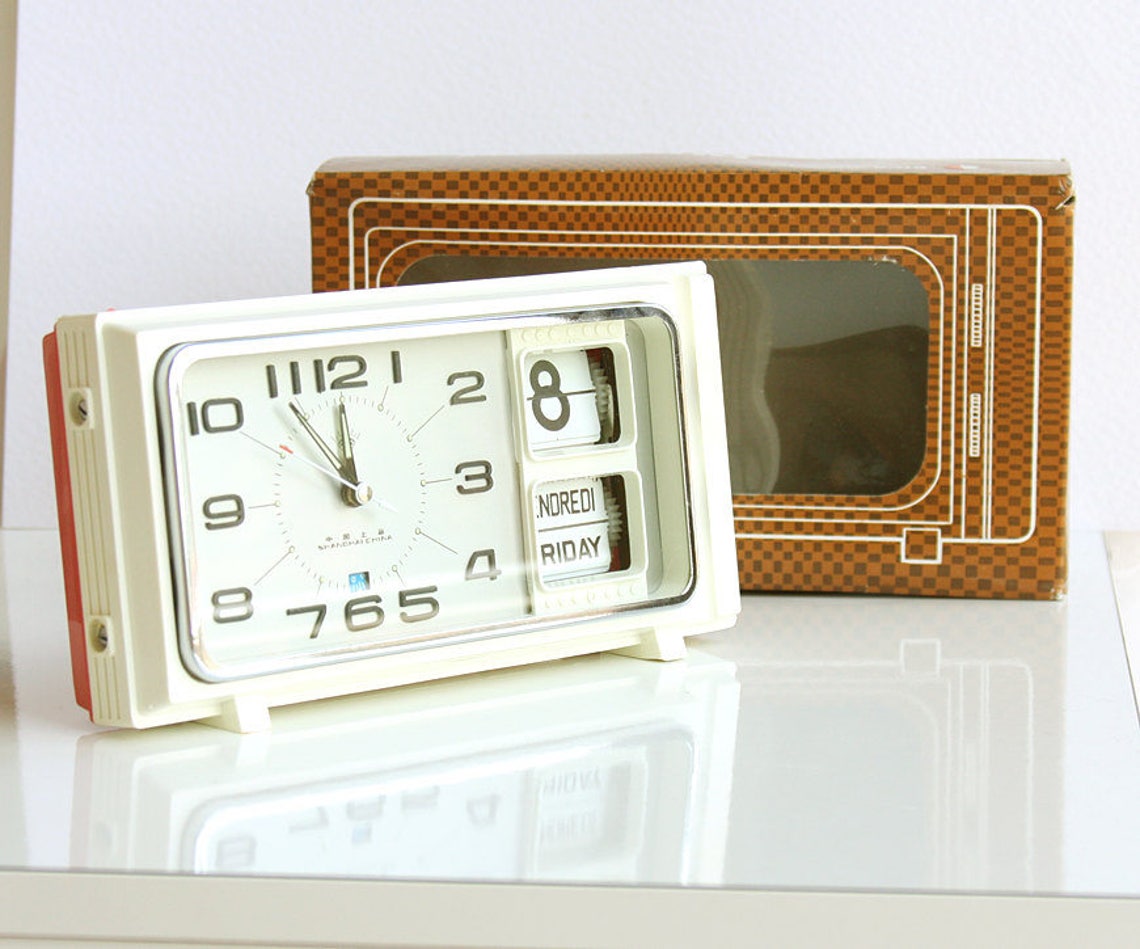 Vintage Alarm Clock Flip Calendar Clock NEW OLD STOCK Nos Etsy