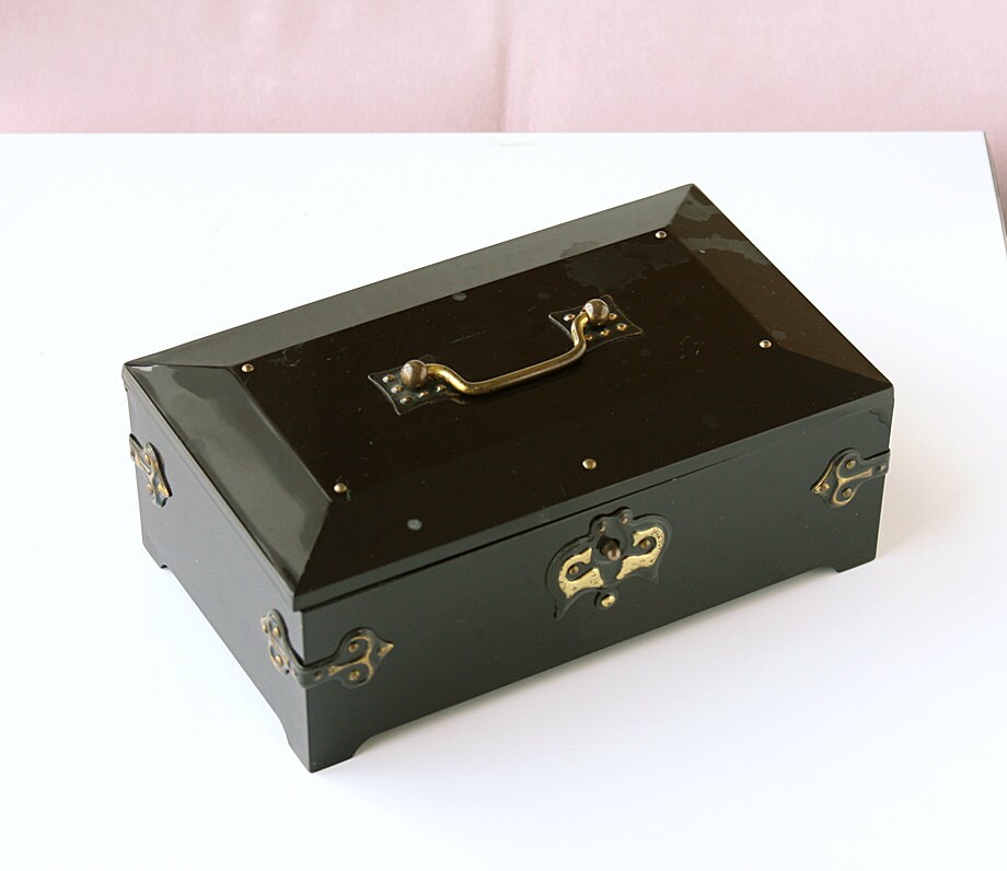 Vintage Jewelry Box Black Bakelite Lucite Russian Large Etsy