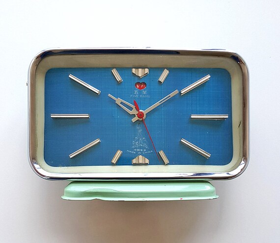 Vintage Desk Clock Space Age Blue Color Wind Up Alarm Vintage Desk Clock Space Age Blue