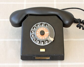Vintage rotary phone German dial phone Black bakelite Nordfern W63 Mid century Old telephone Classic desk phone Germany DDR