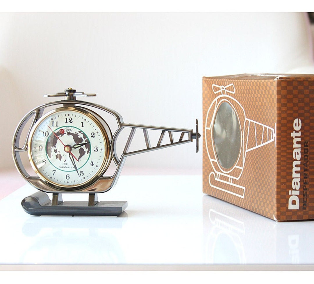 Vintage Helicopter Clock World Map Wind up Alarm Desk Clock Etsy