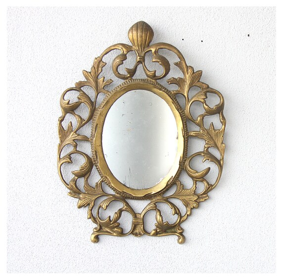 Vintage Brass Wall Mirror Ornate Frame Small Rustic Gold Home Decor
