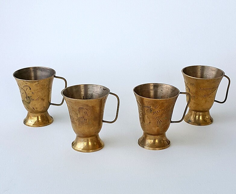 Vintage brass cups Solid brass goblets with handle Brass home Etsy