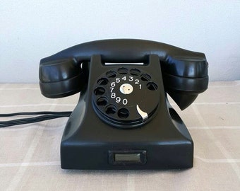 Vintage rotary phone Black bakelite phone Ericsson phone antique telephone Black Dial phone Classic desk phone Mid century modern