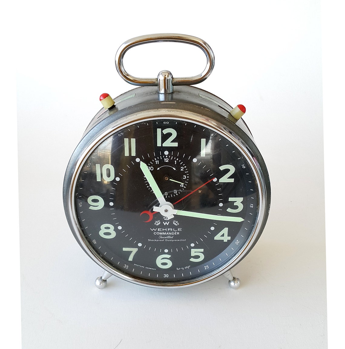 Vintage Wehrle alarm clock Commander Jewelled Wind up desk Etsy