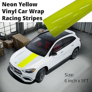 6in x 5FT Gloss Neon Fluorescent Yellow Vinyl Car Wrap Film Bubble Free Air Release Racing Stripe Pinstriping Pinstripe Sticker Decal Roll