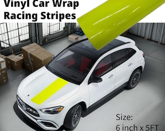 6in x 5FT Gloss Neon Fluorescent Yellow Vinyl Car Wrap Film Bubble Free Air Release Racing Stripe Pinstriping Pinstripe Sticker Decal Roll