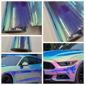 Glossy Neo Chrome Plated Flip Blue Green Bubble Free Vinyl Car Wrap Sticker Decal DIY Film Roll