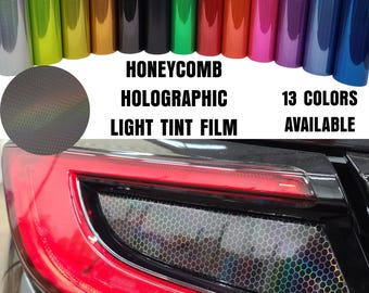 Gloss Honeycomb Holographic Laser 12in x 10FT Headlight Tail Light Fog Tint Vinyl PVC Film Overlay Roll