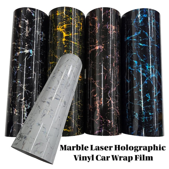 Gloss Marble Holographic Black White Blue Pink Self Adhesive Air Release Bubble Free Vinyl Car Wrap Sticker DIY Sheet Roll