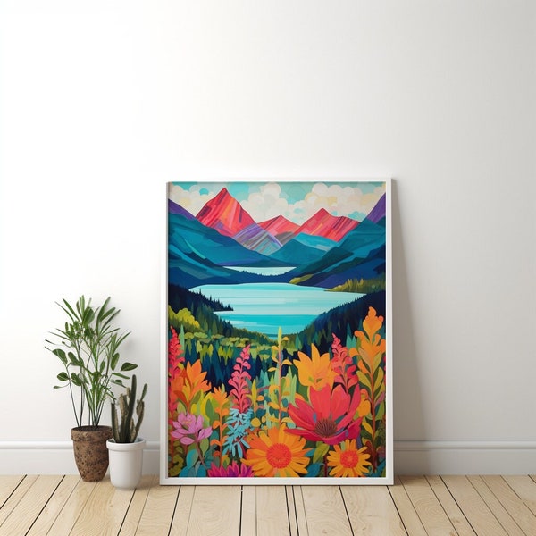 Abstract Mountain Artwork | Colorful Wall Art| Abstract Art | Living Room Print| Scenery Art | Floral | Digital download | Artistry