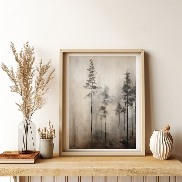 Vintage Forest Print | Atmospheric Landscape | Moody | Trees & Water | Digital Download for Printable Wall Art | Artistry