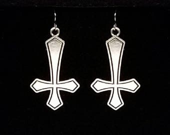 GOTHIC CROSS, inverted cross, single earring, satanic earrings, satanic cross, upside down cross, satanic jewelry, lords of chaos, goth