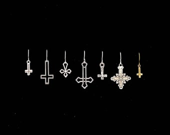 INVERTED CROSS earrings, upside-down cross, satanic, unholy, satanic symbols, occult, goth, gothic, death metal, punk, wiccan, lil peep