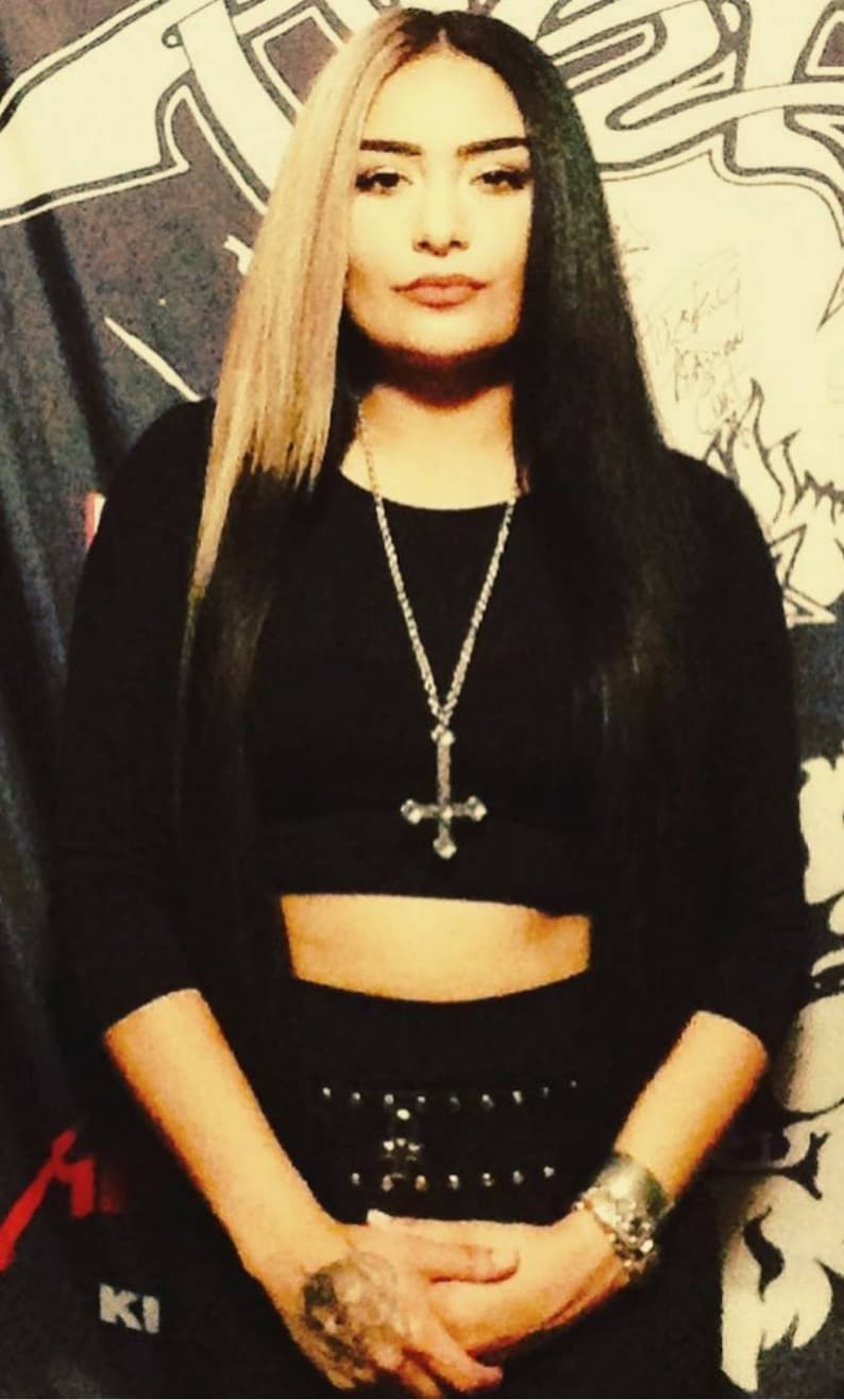 INVERTERAT KORS-halsband, upp och nervänt kors, sataniska smycken, ockulta smycken, viktorianskt, utsmyckat kors, euronym, norsk black metal bild 3