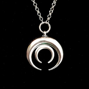 DOUBLE TUSK, upside down moon necklace, crescent moon, double horn, twin moons, satanic jewelry, septum tusk, gothic, heavy duty, magma, om