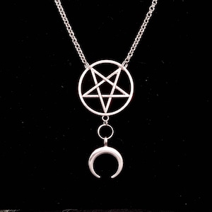 MOON RITUAL, inverted pentagram necklace, upside down moon, satanic jewelry, double horn, occult jewelry, talisman, amulet, witchcraft, goth
