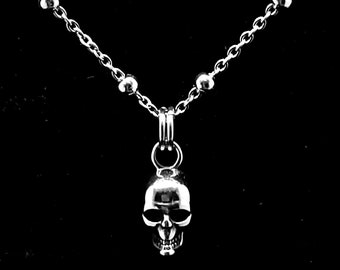 HUMAN SKULL on rosary chain, skull necklace, delicate death, punk rock meets goth, prey to me