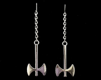 BATTLE AXE earrings, ax earrings, medieval, hanging axe earrings, excalibur, axe throwing, gifts for lumberjacks, decapitate, brutal, dark