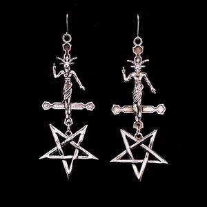 BAPHOMET BABE,  baphomet earrings, satanic jewelry, ear weights, inverted cross, inverted pentagram, sabbatic goat,