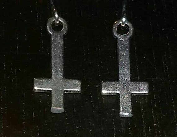 Inverted Upside Down Cross Pentagram Earrings Jewelry Goth Death