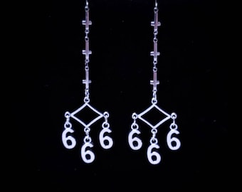 666, satanic earrings, number of the beast, heavy metal, inverted cross, upside-down cross, horror, gothic, metalhead, tarot, the devil card